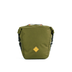 Restrap Pannier Bag 13 L in olive, front view with roll-top closed and orange label
