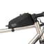 Race Top Tube Bag Short on a titanium frame behind the stem, white background