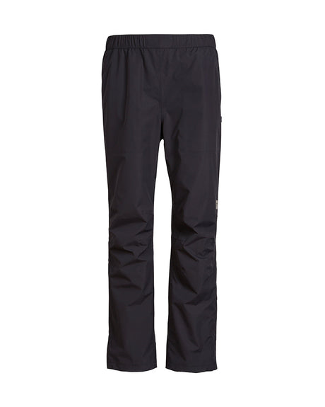XTM Takayna rain pant in Granite laid flat, front view showing elastic waist and articulated knees