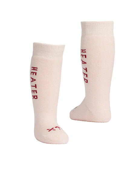Pair of XTM Heater Babies thick Merino socks in Soft Pink with burgundy HEATER lettering