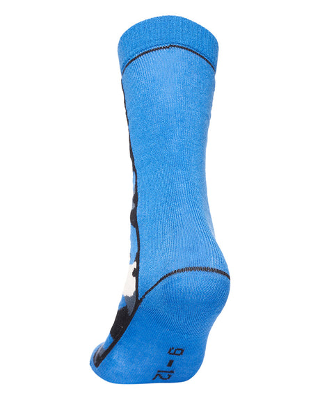 XTM Kids Trooper Merino Blend Winter Sock in French Blue, back of the heel showing the knitted size marking