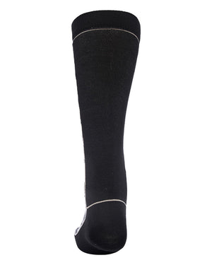 Back view of the XTM Trooper sock in Black Camo, plain black with a fine white line