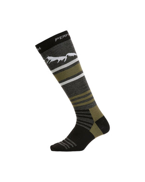 XTM Trooper merino sock in Dark Grey Marle, side view with a black heel and toe