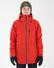 Boy wearing the Lava red XTM Kids Titanium III Snow Jacket, front view with grey zip and chest pocket