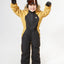 XTM Kids Rugrats II Snow Suit in Lion, front view on a child cheering, furry hood trim
