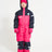 XTM Kids Suki II One-Piece Snow Suit in Magenta, front view on a child with the hood up