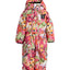 XTM Kids Papoose One-Piece Snow Suit in Magenta Banksia, flat product shot with wrap cuffs