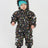 XTM Kids Papoose One-Piece Snow Suit in Woodland Navy, front view on a toddler in a teal beanie