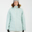 XTM Province women's ski jacket in Cool Mint, front view with fur-trimmed hood down