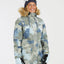 XTM Ryker women's snow jacket in Stone Camo print, front view with fur-trimmed hood