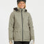 XTM Elevation II women's ski jacket in Light Khaki, front view with black main zip and hood