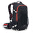 USWE Flow 16L protector pack in black with red trim, front three-quarter view showing harness and waist belt