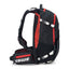USWE Flow 25L protector pack side profile in black and red, white compression straps and USWE waist belt