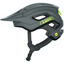 ABUS CliffHanger MIPS helmet in Concrete Grey with lime accents, side view with peak and MIPS badge