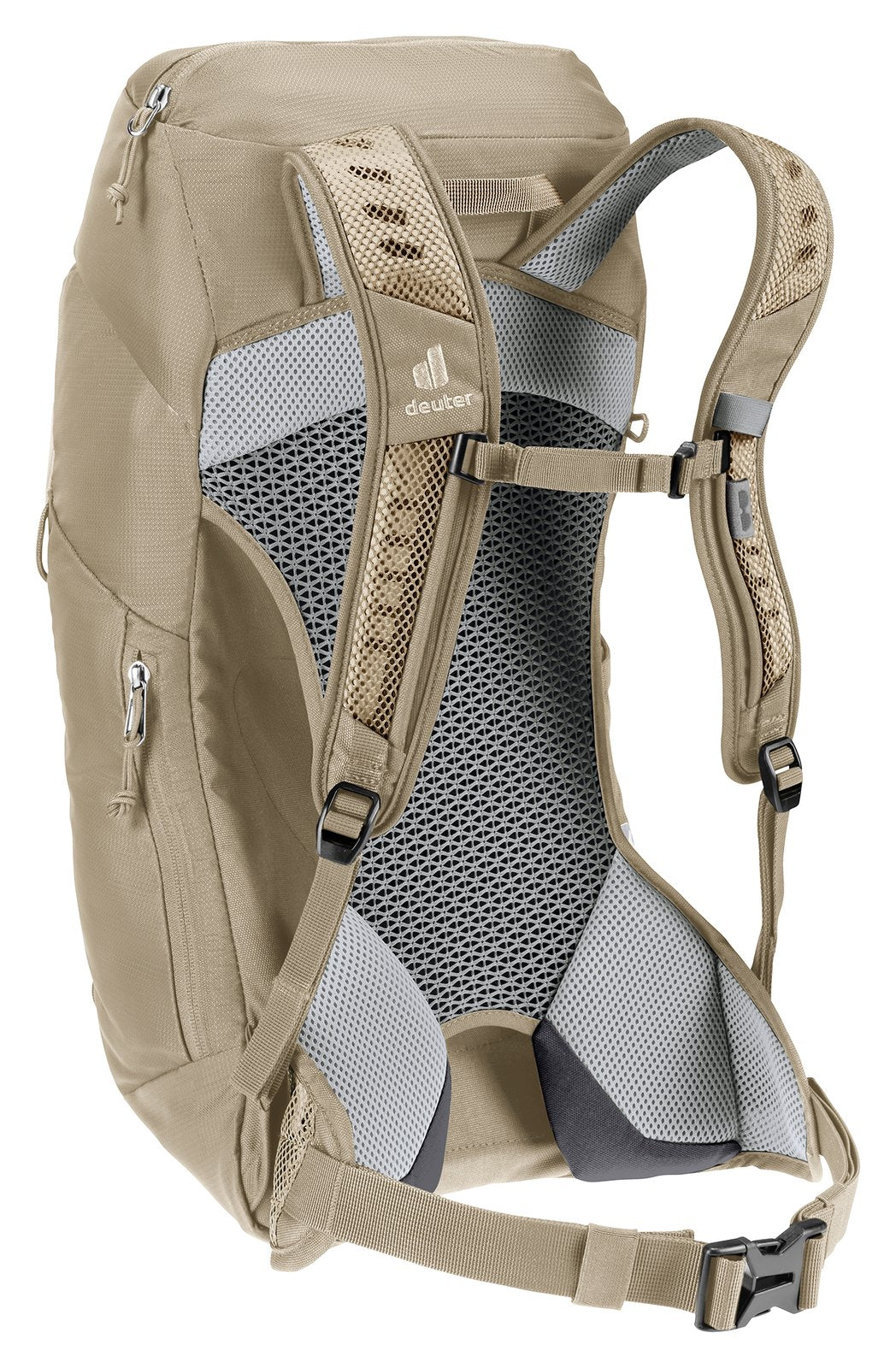 Deuter AC Lite 14 SL in Alu Greystone, rear three-quarter view of straps and hip fins