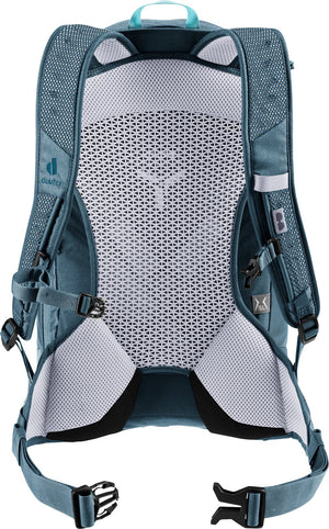 Back of the Deuter AC Lite 15 SL in Lagoon Atlantic, Aircomfort mesh back and padded shoulder straps