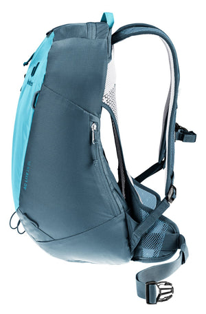Deuter AC Lite 15 SL in Lagoon Atlantic, side view with mesh side pocket and shoulder strap