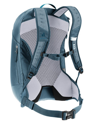 Deuter AC Lite 15 SL in Lagoon Atlantic, rear three-quarter view of the mesh back and hip fins