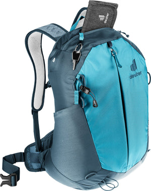 Deuter AC Lite 15 SL in Lagoon Atlantic, zipped top pocket open with keys on the clip