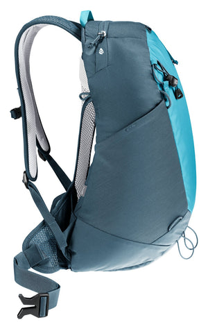 Side profile of the Deuter AC Lite 15 SL in Lagoon Atlantic with the arched spring steel frame