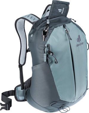 Deuter AC Lite 15 SL in Shale Graphite, top pocket open with keys clipped to the key clip