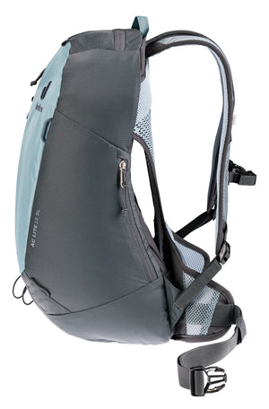 Deuter AC Lite 15 SL in Shale Graphite, side view of the side pocket and compression of the mesh back