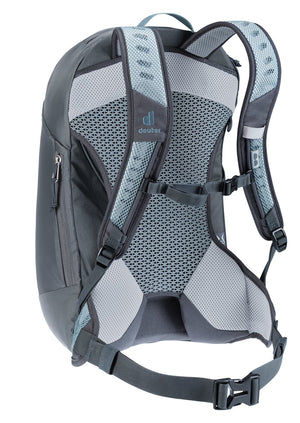 Deuter AC Lite 15 SL in Shale Graphite, rear three-quarter view of the harness and sternum strap