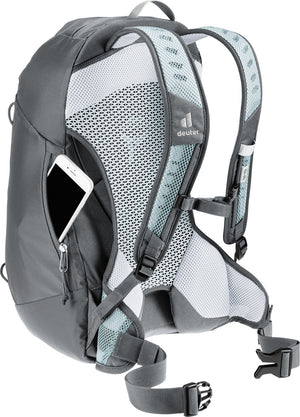 Deuter AC Lite 15 SL in Shale Graphite with a phone in the side smartphone pocket by the back panel
