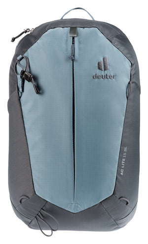 Deuter AC Lite 15 SL in Shale Graphite, straight-on front view of the full-length central zip