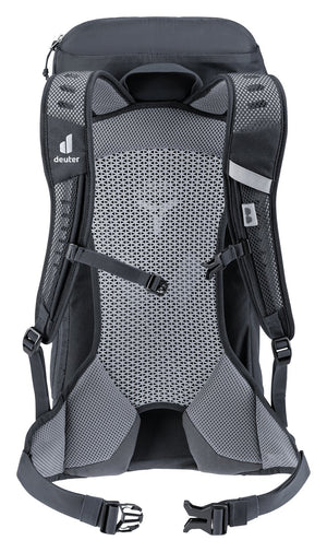 Back of the Deuter AC Lite 16 in Black showing the Aircomfort mesh panel and hip fins