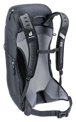 Deuter AC Lite 16 in Black, rear three-quarter view of the harness and mesh back