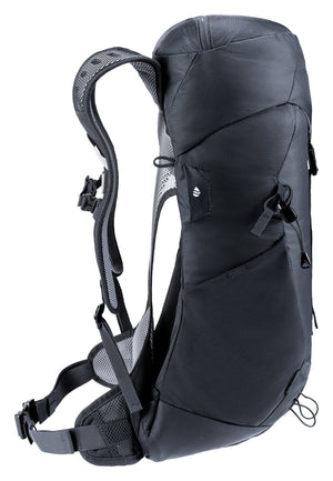 Side profile of the Deuter AC Lite 16 in Black showing the air gap behind the curved mesh back