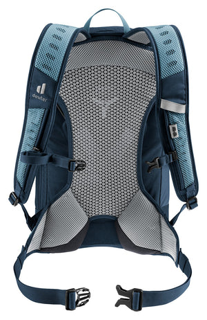 Back of the Deuter AC Lite 17 in Atlantic Ink with blue mesh shoulder straps