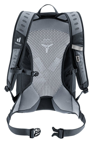 Back of the Deuter AC Lite 17 in Black showing the Aircomfort mesh panel and hip fins