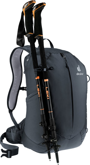 Deuter AC Lite 17 in Black with trekking poles (not included) on the pole attachment