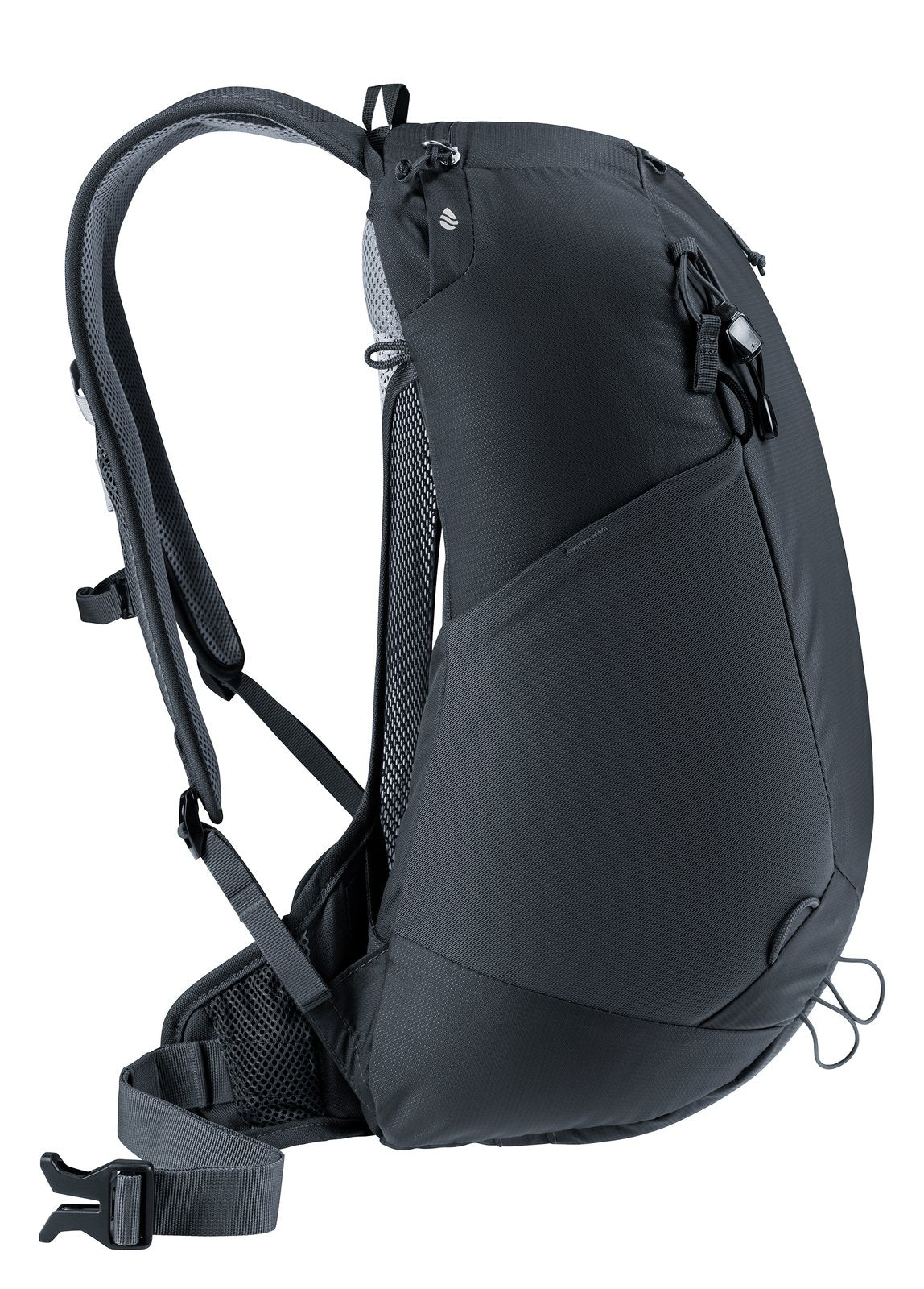 Deuter AC Lite 17 in Black, side profile showing the curved body and ventilated gap at the back