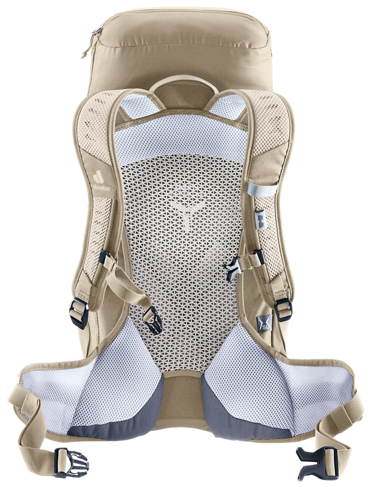 Deuter AC Lite 22 SL in Alu Greystone, rear view of the harness and hip fins