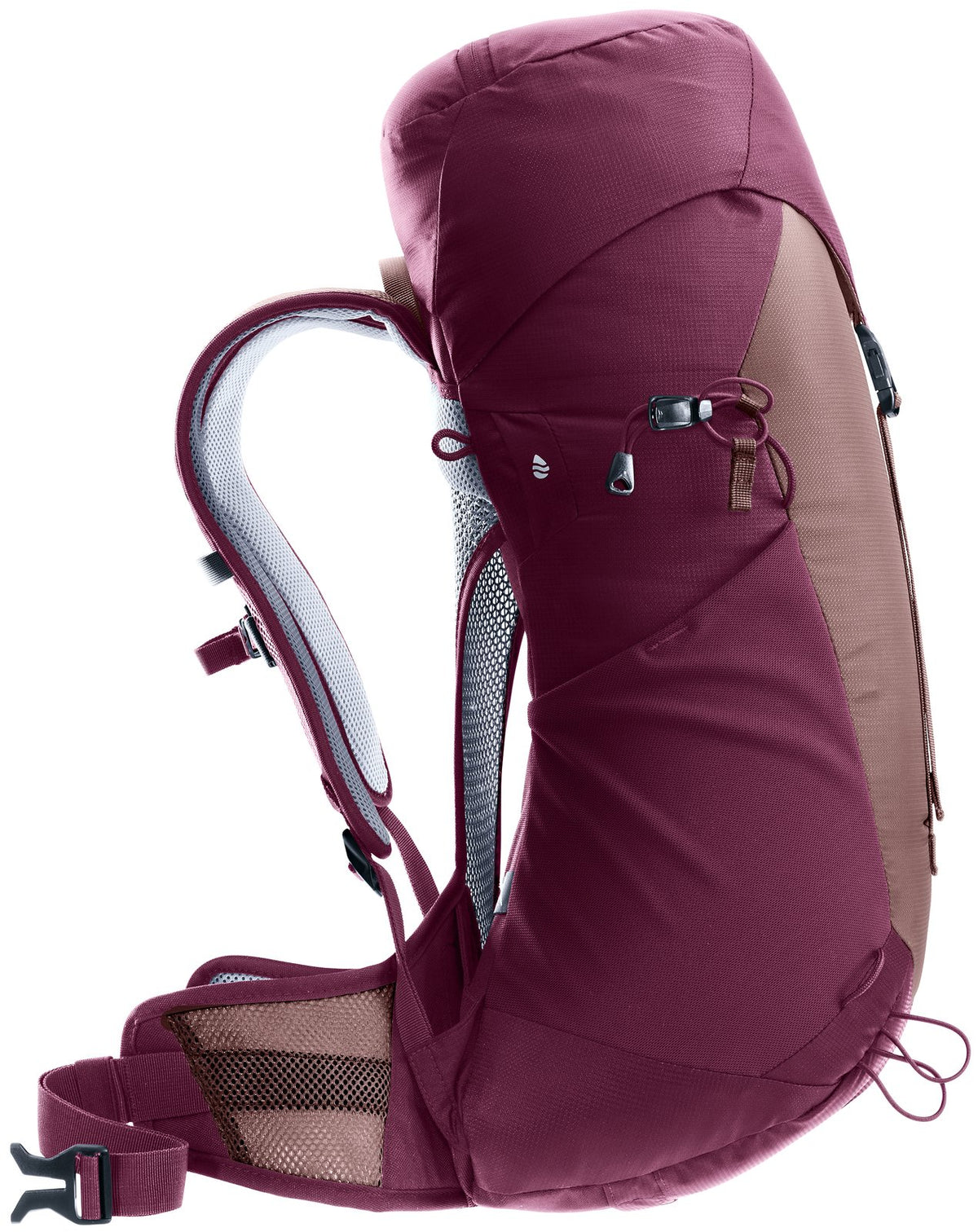 Deuter AC Lite 22 SL in Ashrose Cassis, side profile showing the tensioned back mesh