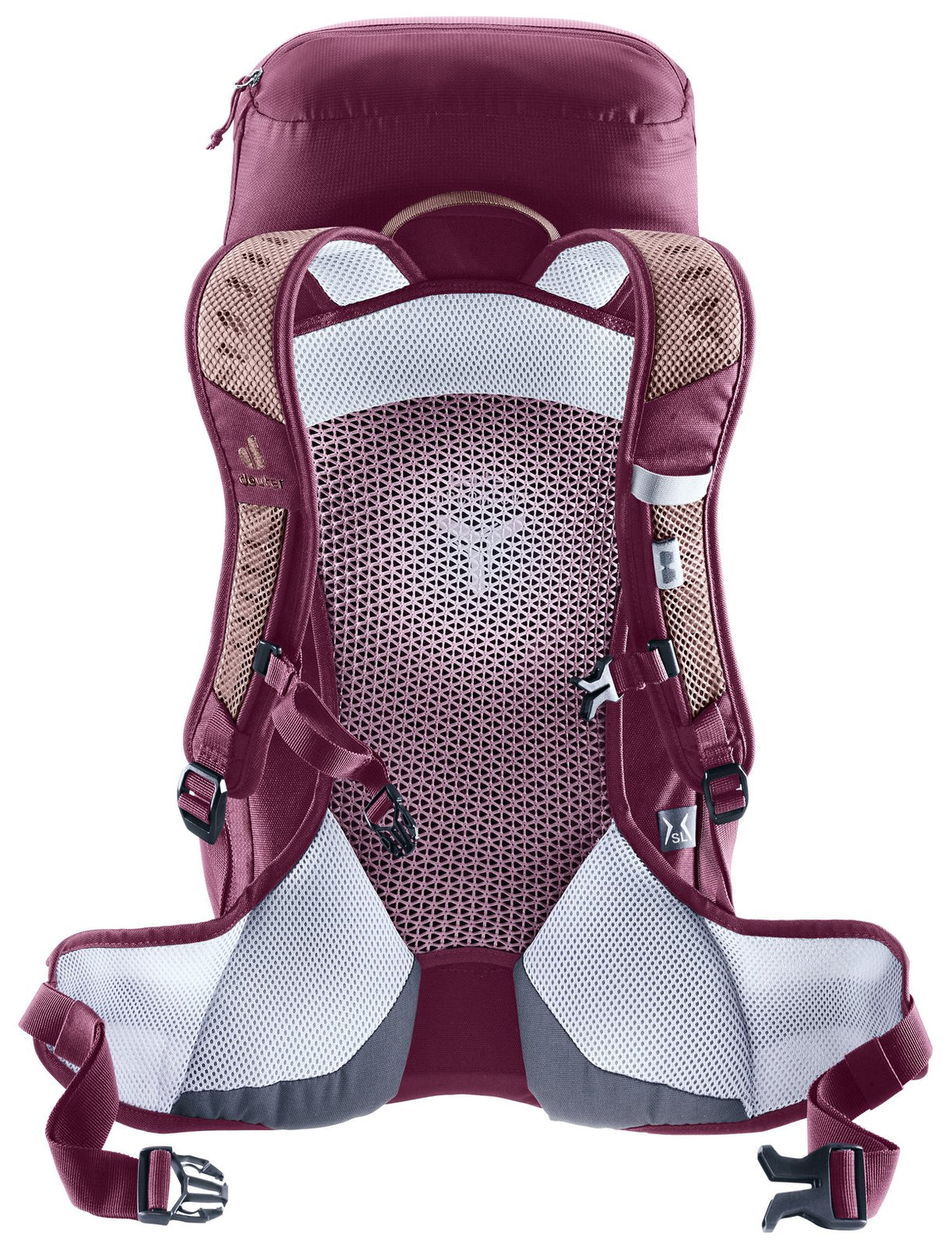 Deuter AC Lite 22 SL in Ashrose Cassis, rear view of the ventilated mesh back