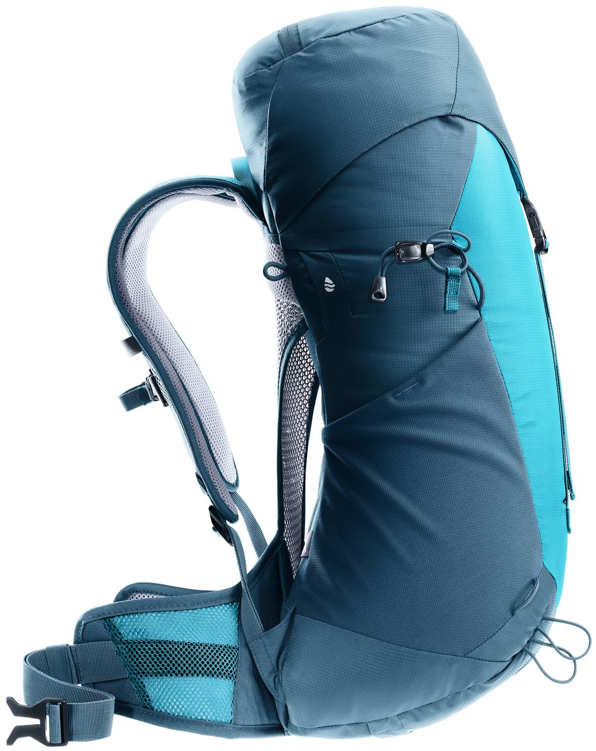 Deuter AC Lite 22 SL in Lagoon Atlantic, side profile with curved frame and side pocket