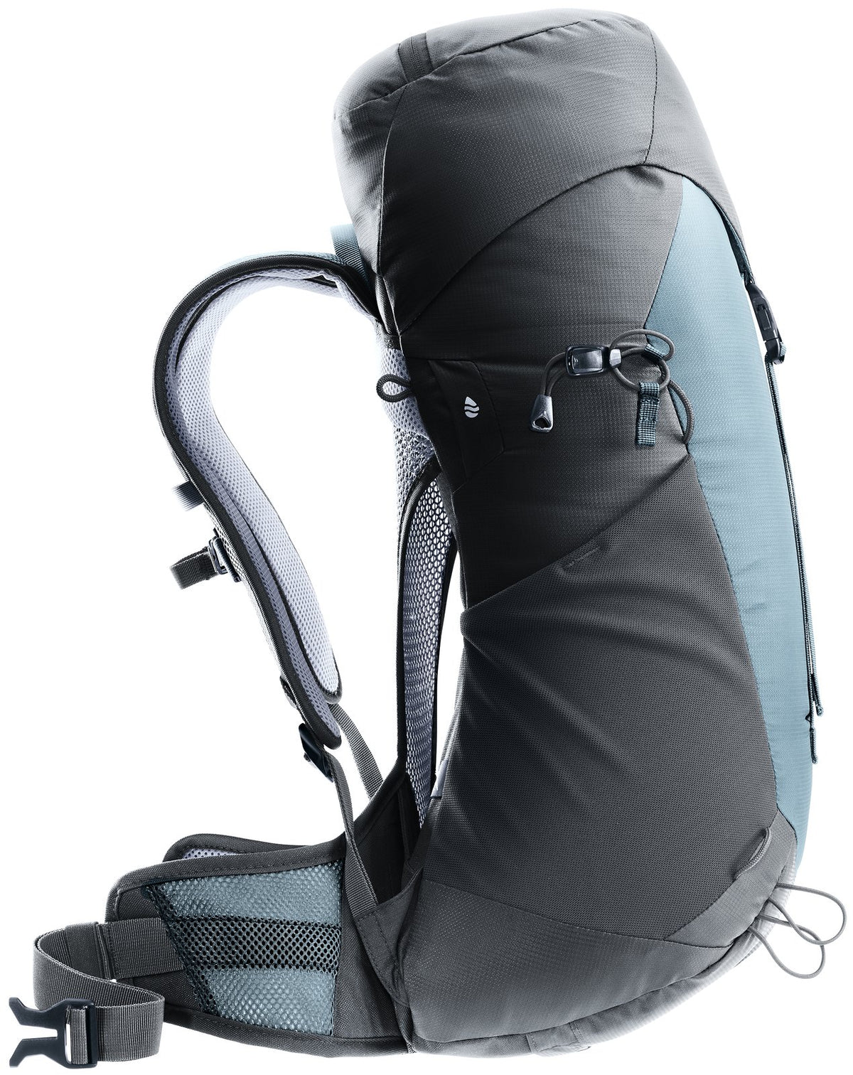 Side profile of the Deuter AC Lite 22 SL in Shale Graphite showing the arched mesh back gap