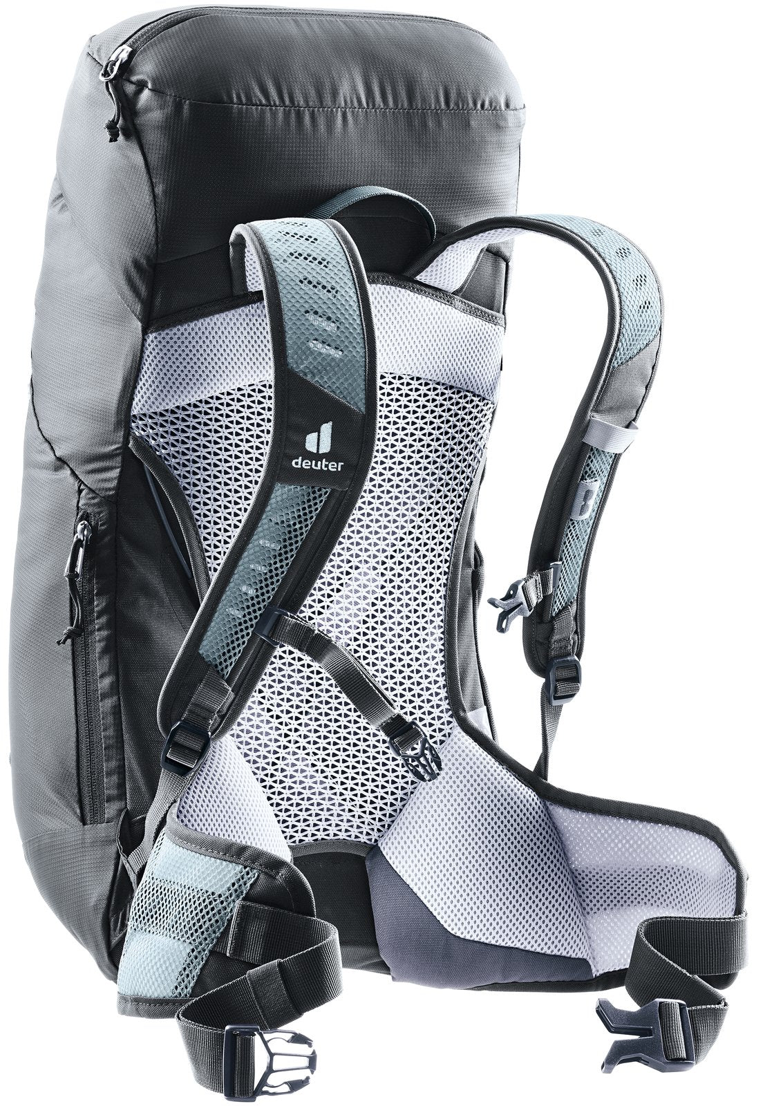 Deuter AC Lite 22 SL in Shale Graphite, rear three-quarter view of shoulder straps and sternum strap