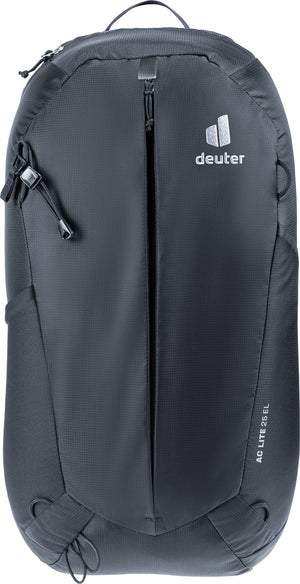 Deuter AC Lite 25 EL in Black, straight-on front view of the full-length zip
