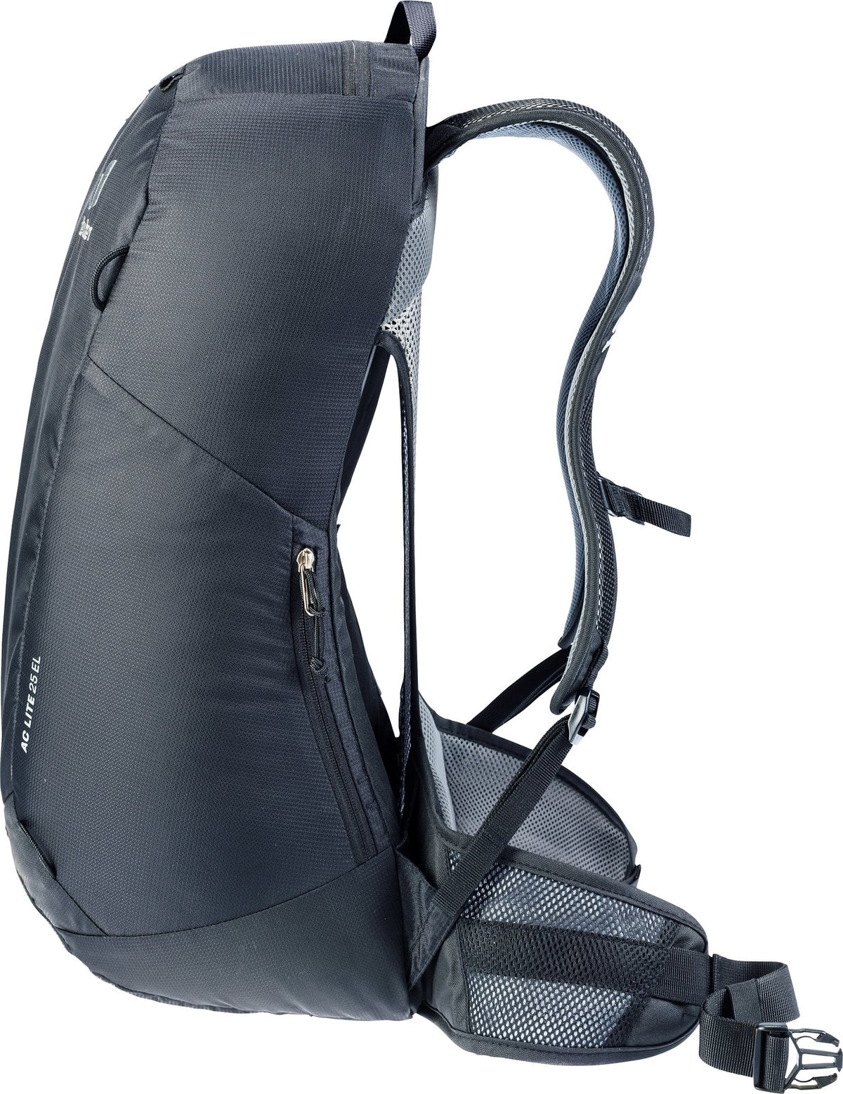 Deuter AC Lite 25 EL side view with compression straps and the arched spring steel frame