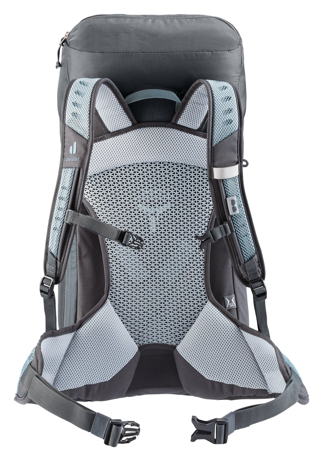 Back of the Deuter AC Lite 28 SL in Shale Graphite showing the Aircomfort mesh panel