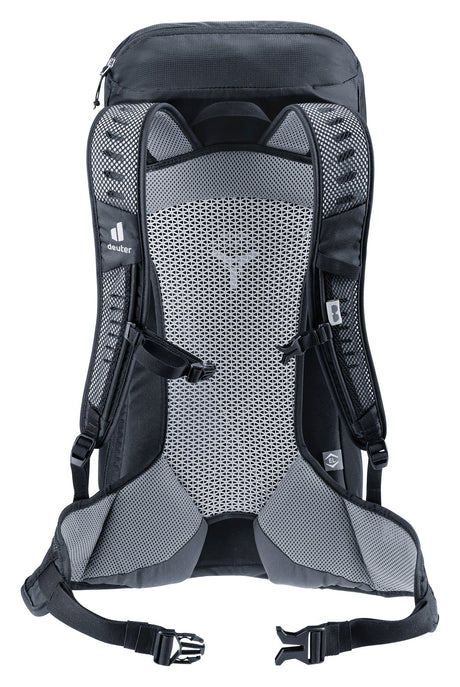 Back of the Deuter AC Lite 32 EL showing the Aircomfort mesh panel, shoulder straps and hip fins