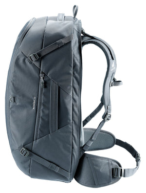 Deuter Access 55 in Black, side view with the zipped side pocket