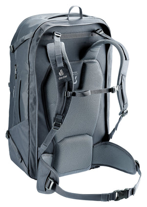 Deuter Access 55 in Black, rear three-quarter view of the harness