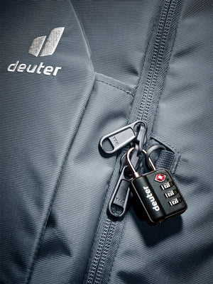 Close-up of the padlock anchor point on the Deuter Access Pro 60 SL in Black, padlock sold separately