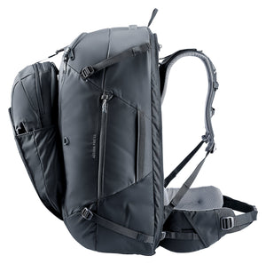 Deuter Access Pro 65 in Black, side view showing the side pocket and grab handle